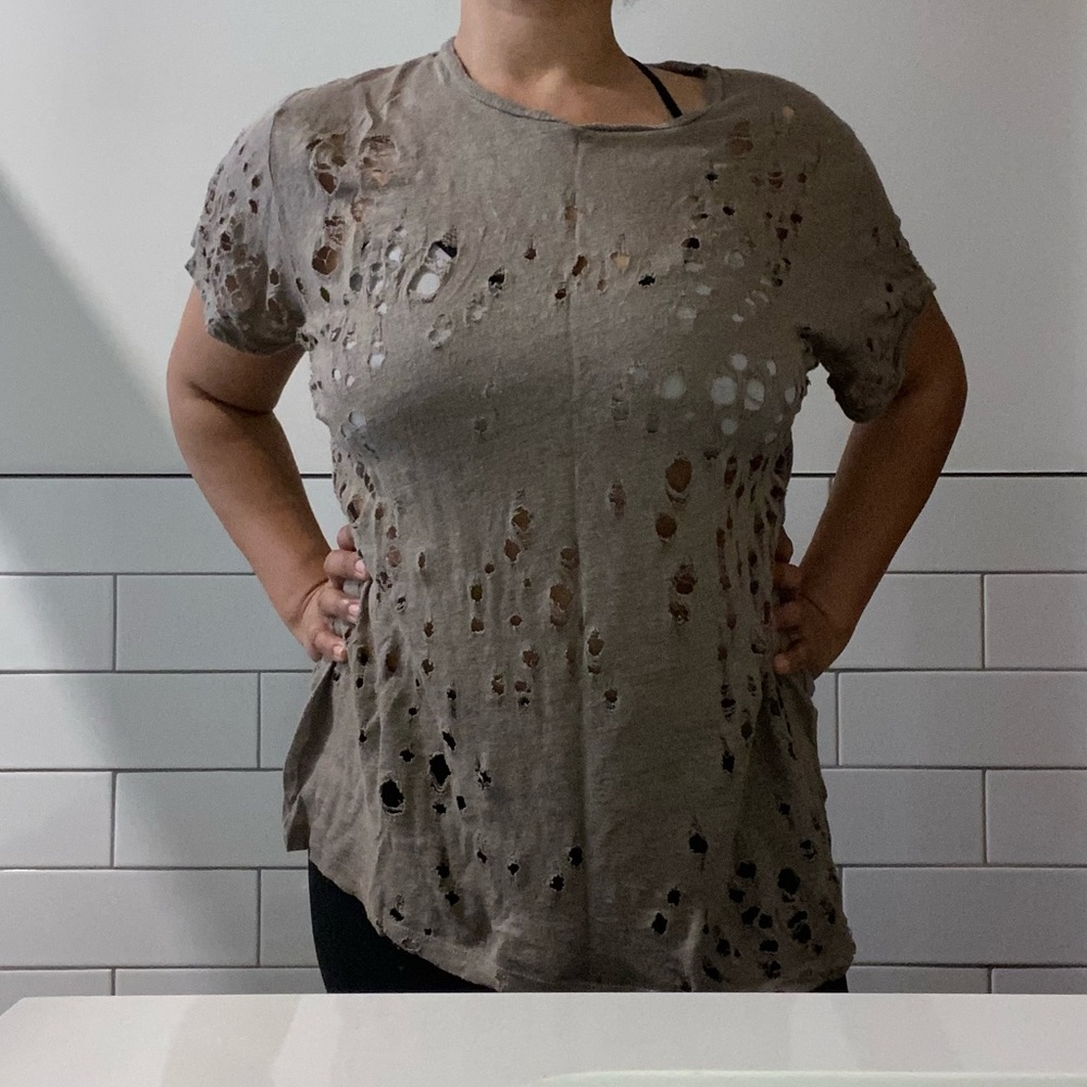 IRO Linen Distressed Clay Tee t-shirt top sheer - Picture 8 of 17